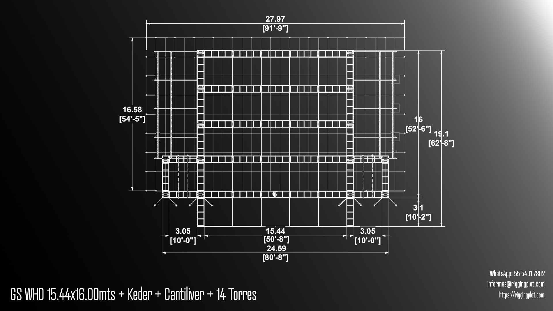 RENTA DE GROUND SUPPORT WHD 18.50X12.20MTS CON CANTILIVER DE 16 TORRES CANCÚN